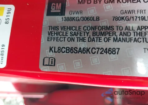 2019 Chevrolet Spark Ls Cvt z USA, uszkodzony, nr VIN KL8CB6SA6KC724687